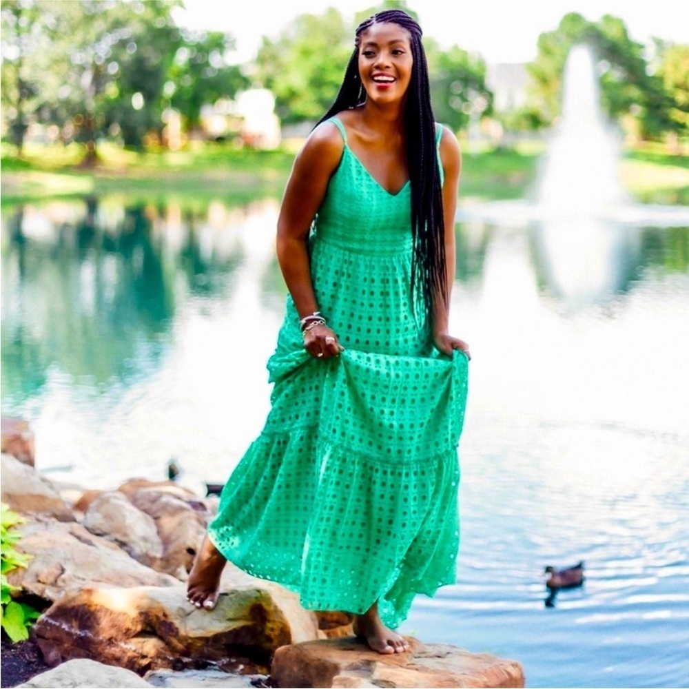 Lilly Pulitzer Melody Maxi Dress In Gustavia Green Eyelet Size 10